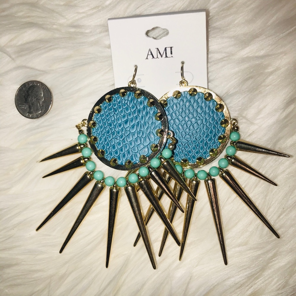 Spiked gold and turquoise earrings